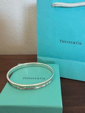 Tiffany & Co. Silver Bangle Bracelet with Tiffany Blue Accents